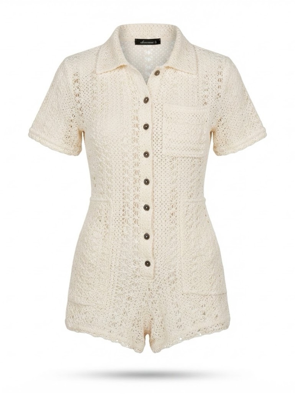 Olivaceous Cream Crochet Knit Top with Button Detail